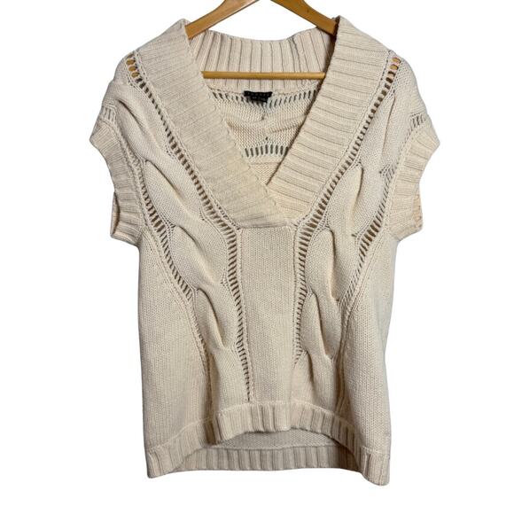 New Theory Cashmere Wool Cable Knit Sweater Vest Top Cream Small Winter Holiday - Picture 1 of 4